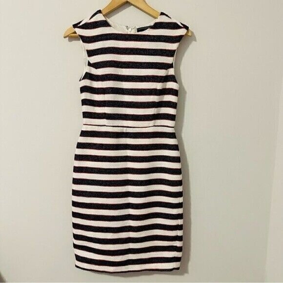 Banana Republic STRIPE SHEATH DRESS Color: White/Navy/Red Tweed Stripe Size 0 - Picture 3 of 14